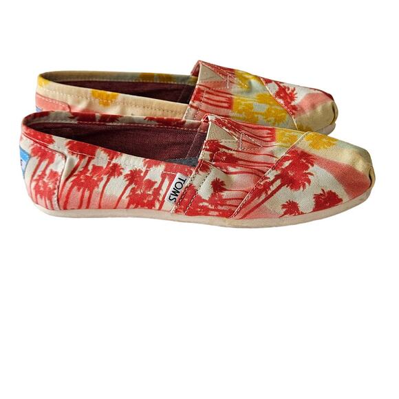 Toms Classic Slip On Orange Palm Tree Print Women's 6 Summer Vacation Casual - Picture 1 of 8